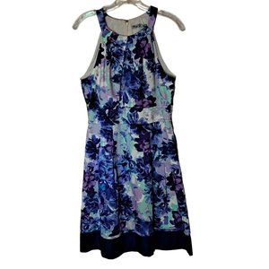 Eliza J Dress Womens Small Sleeveless Halter Purple Blue White Floral Pockets